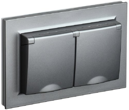 Розетка с заземлением IEK Brite РСбш12-3-44-БрС 1-м. 2 мод. крышка шторки IP44 сталь картинка